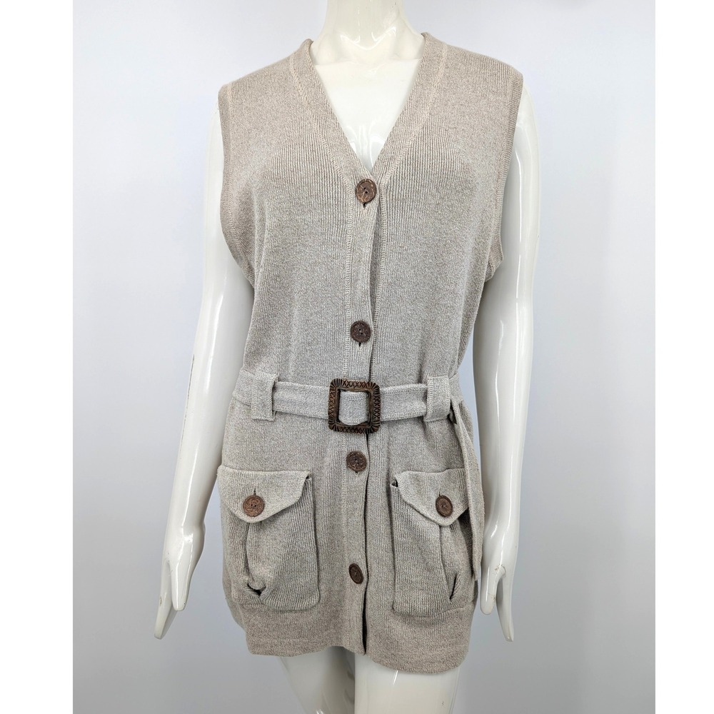 Vintage Country Shop Linen Cotton Belted Sweater Vest Tunic Safari Utility L